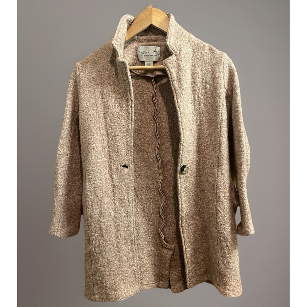 Rachel Zoe Coat Women X-Small Tan Wool Blend Single Button Long Overcoat Classic